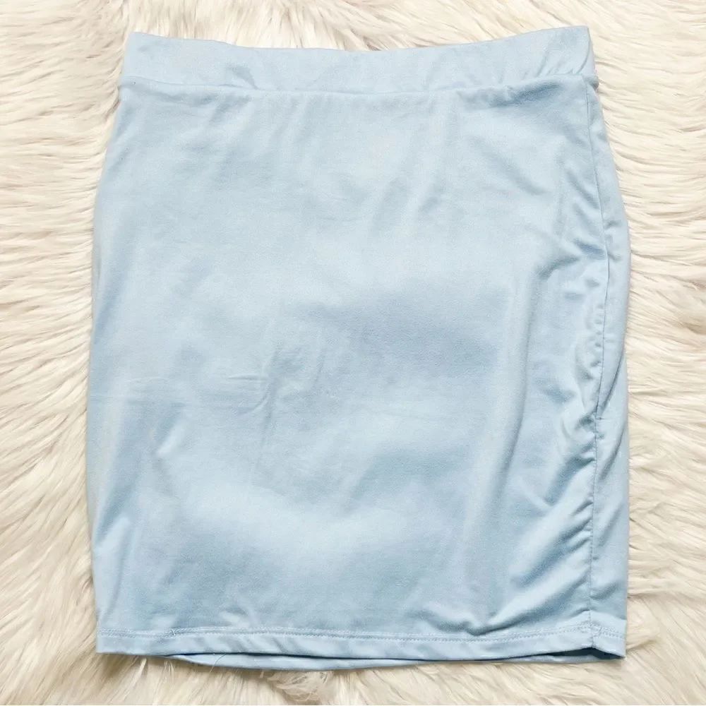 Haute Monde Super Soft Mini Pencil Skirt Light Blue Size Medium